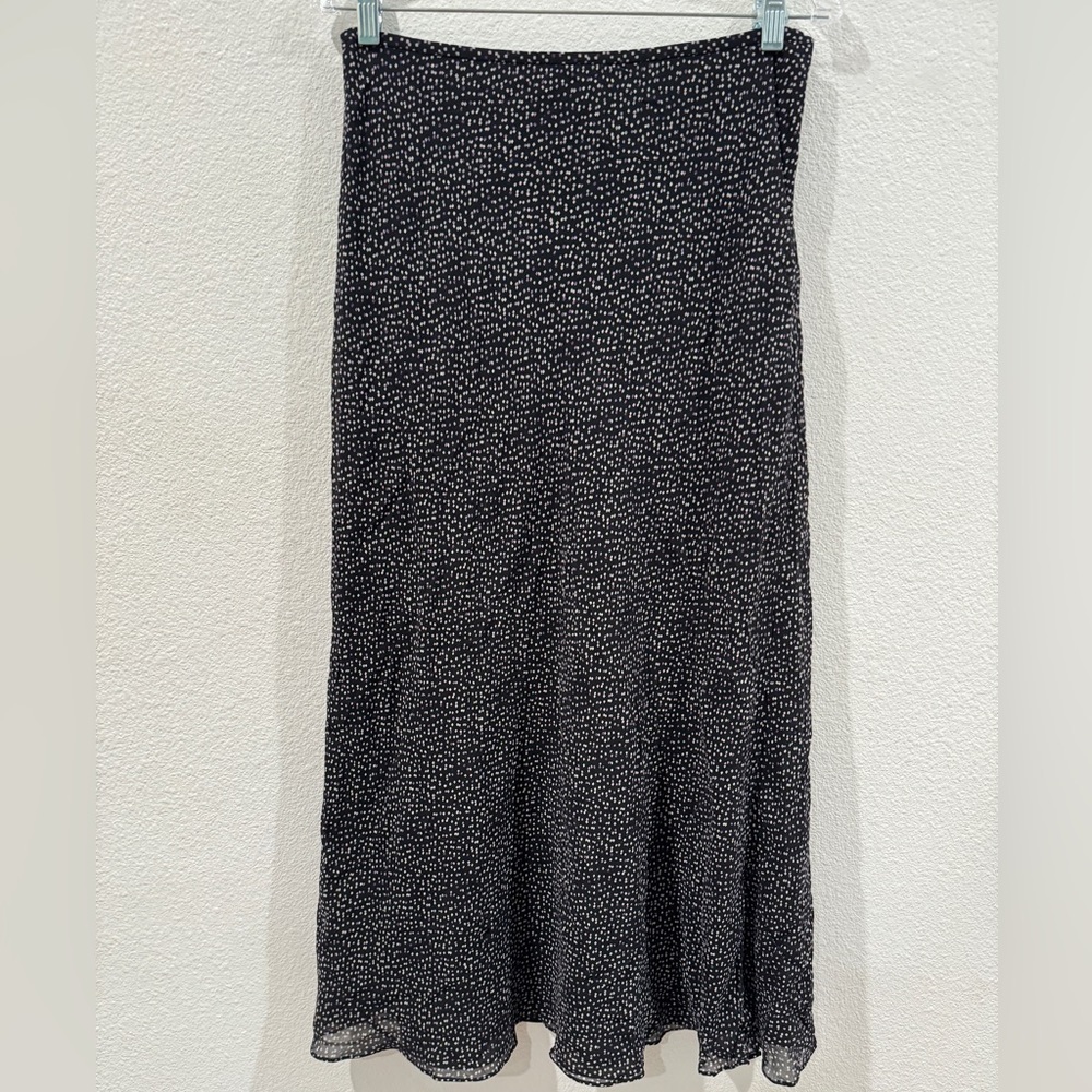 Ann Taylor 100% Silk Black Geometric Long Midi Straight Fairycore Skirt Size 10